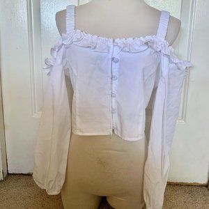 ZARA ruffled off shoulder cotton blouse top